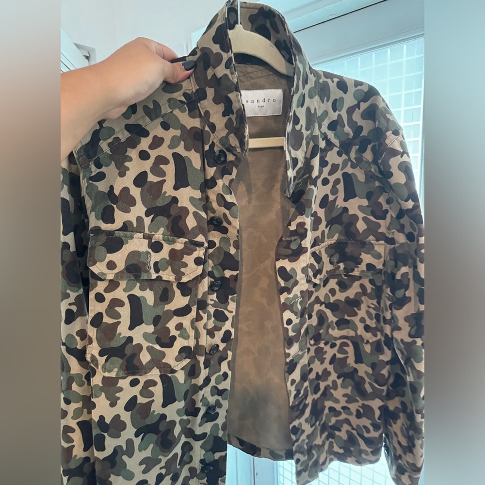 Sandro Men's Camouflage Button-Up Jacket in Green, Brown, Black